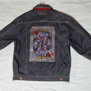 "King of Hearts", "premium 4" Unique Jeans denim jacket, bedazzled, 3XL